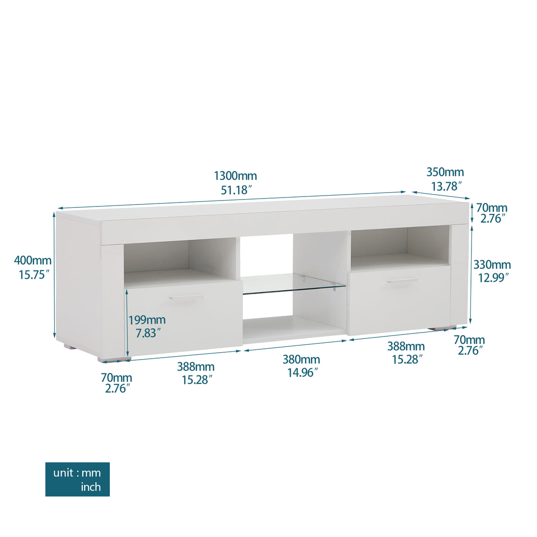 Modern TV Console Storage Media TV High Gloss Organizing Cabinet with LED Light- White_10