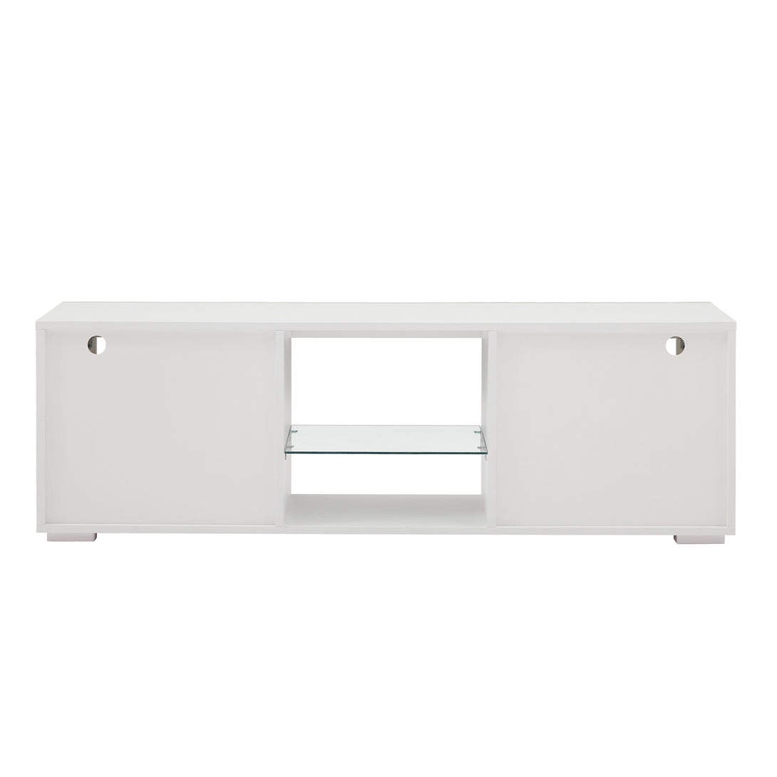 Modern TV Console Storage Media TV High Gloss Organizing Cabinet with LED Light- White_12