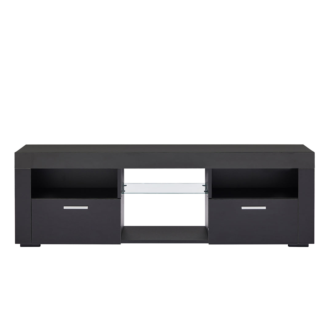 Modern TV Console Storage Media TV High Gloss Organizing Cabinet with LED Light- Black_5