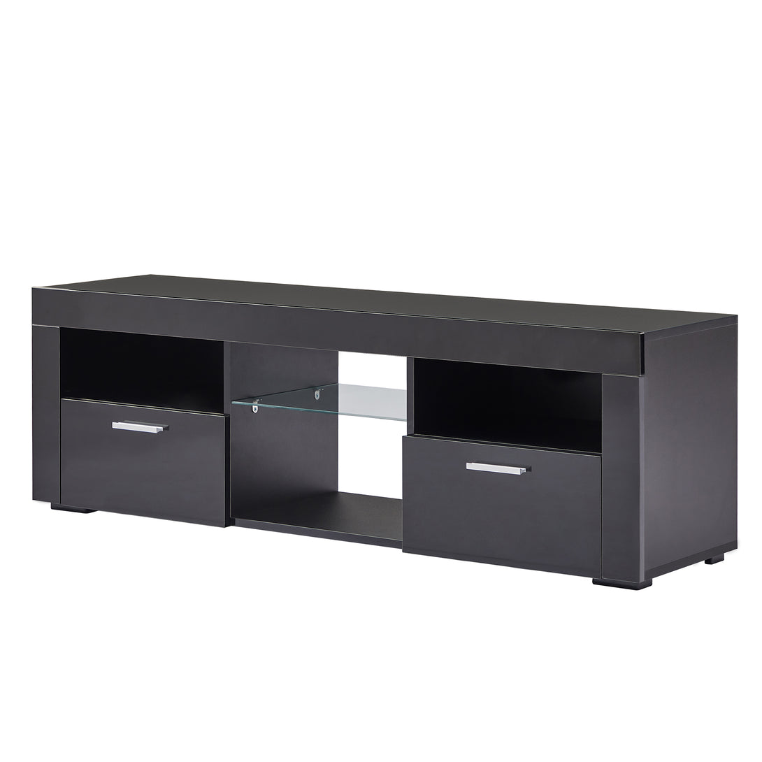 Modern TV Console Storage Media TV High Gloss Organizing Cabinet with LED Light- Black_7