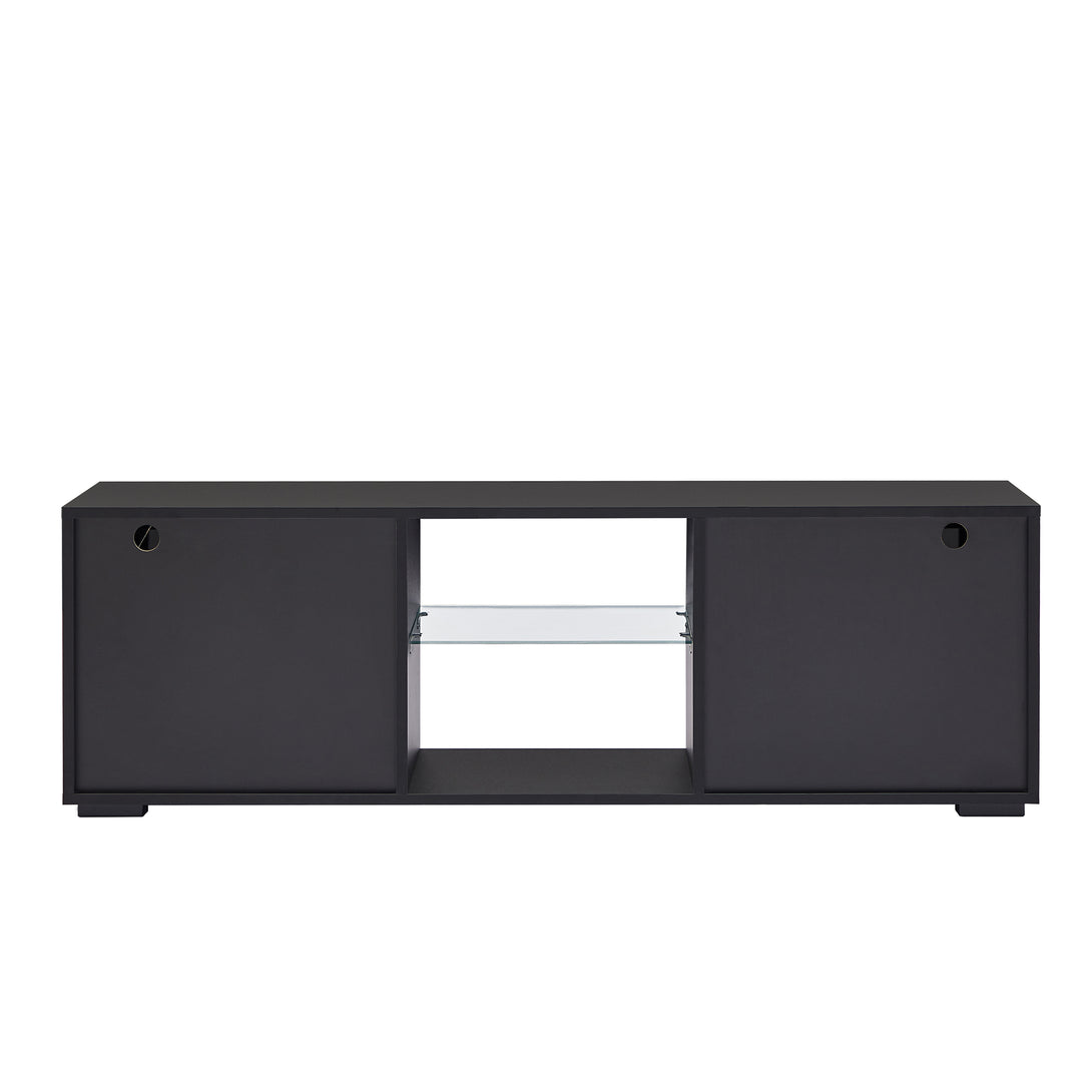 Modern TV Console Storage Media TV High Gloss Organizing Cabinet with LED Light- Black_13