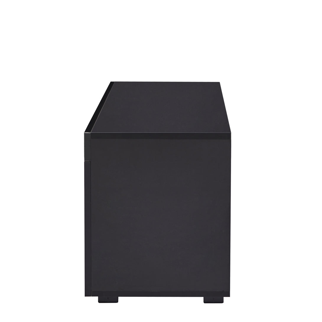 Modern TV Console Storage Media TV High Gloss Organizing Cabinet with LED Light- Black_14