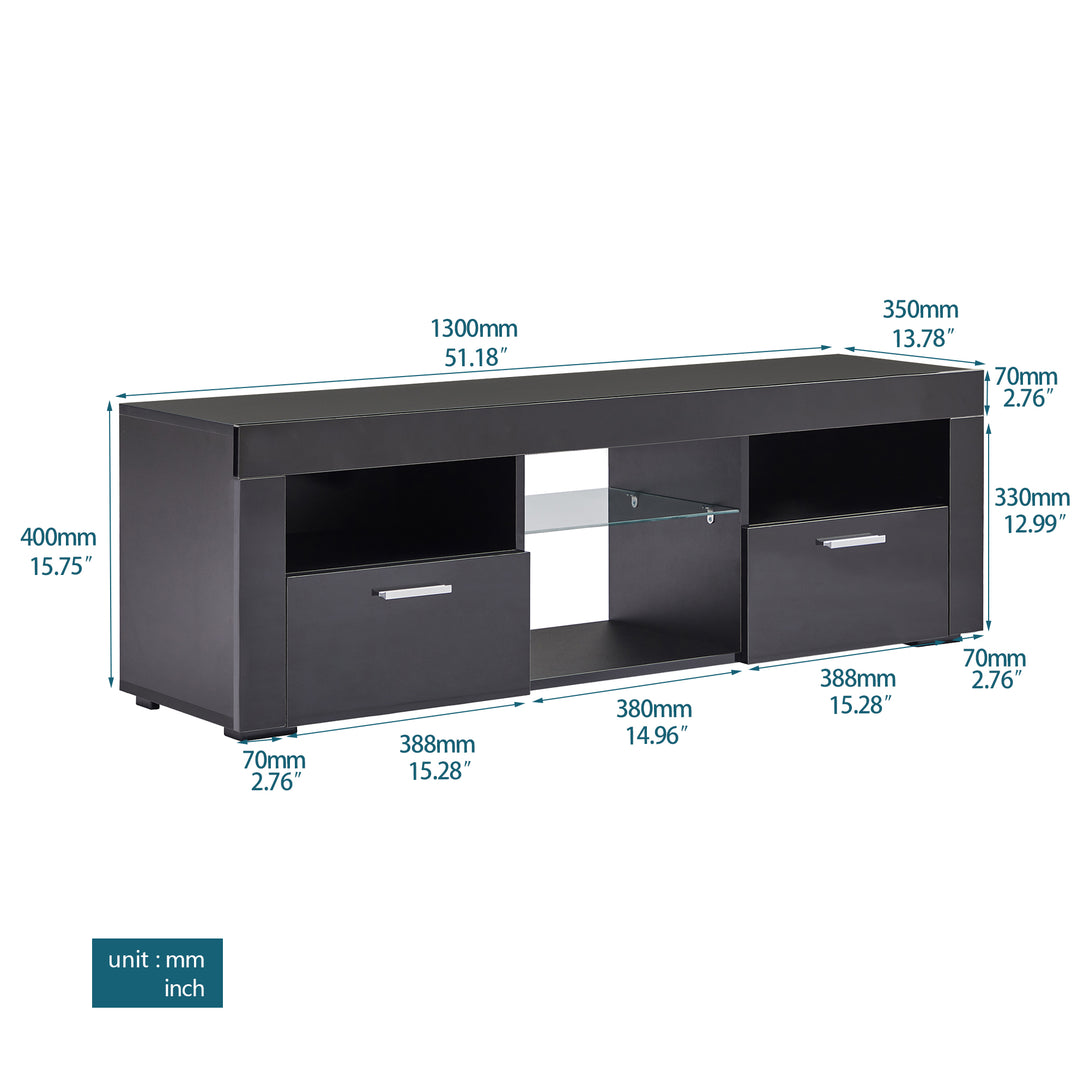 Modern TV Console Storage Media TV High Gloss Organizing Cabinet with LED Light- Black_17