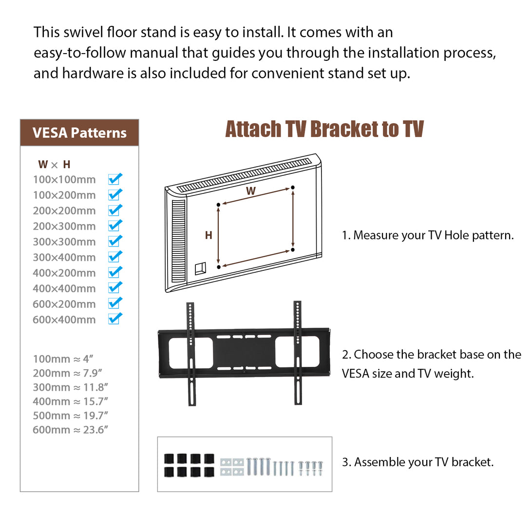 65” Floor TV Stand Swivel Console Table Wood Height Adjustable Bracket_9