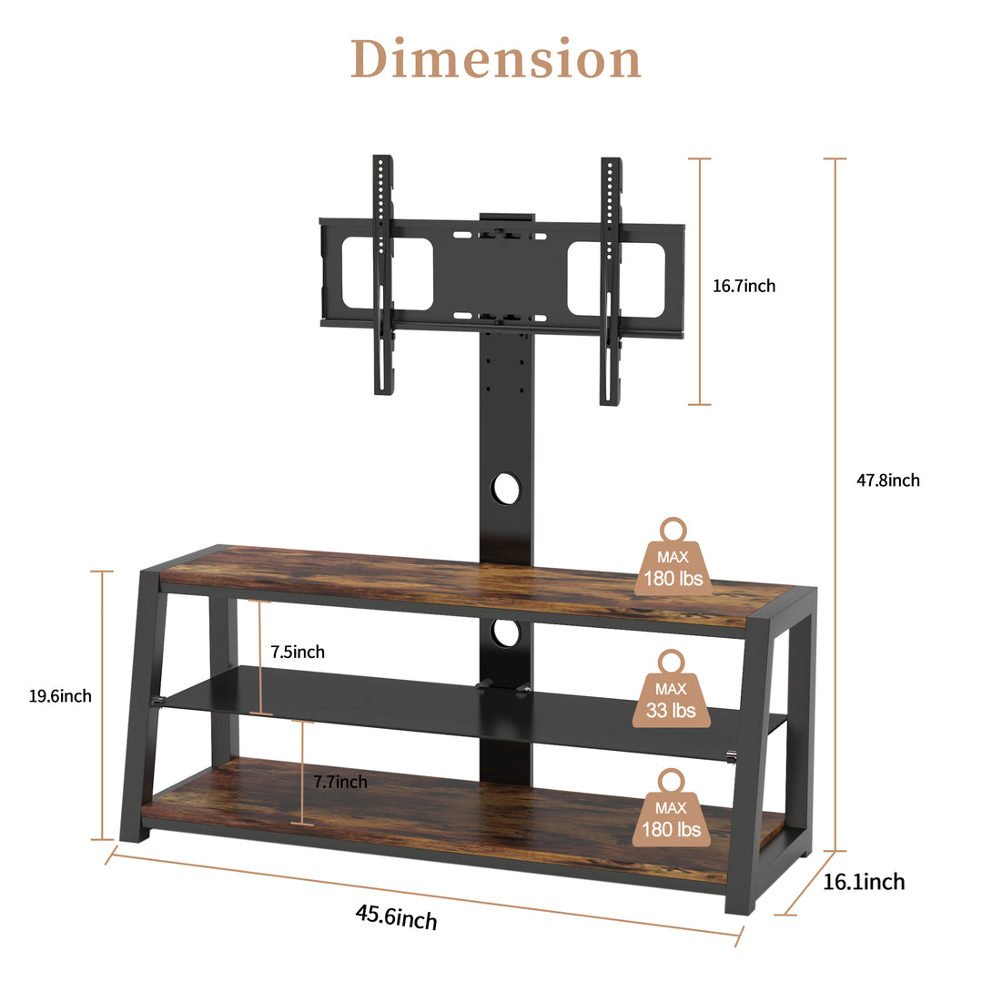 65” Floor TV Stand Swivel Console Table Wood Height Adjustable Bracket_8