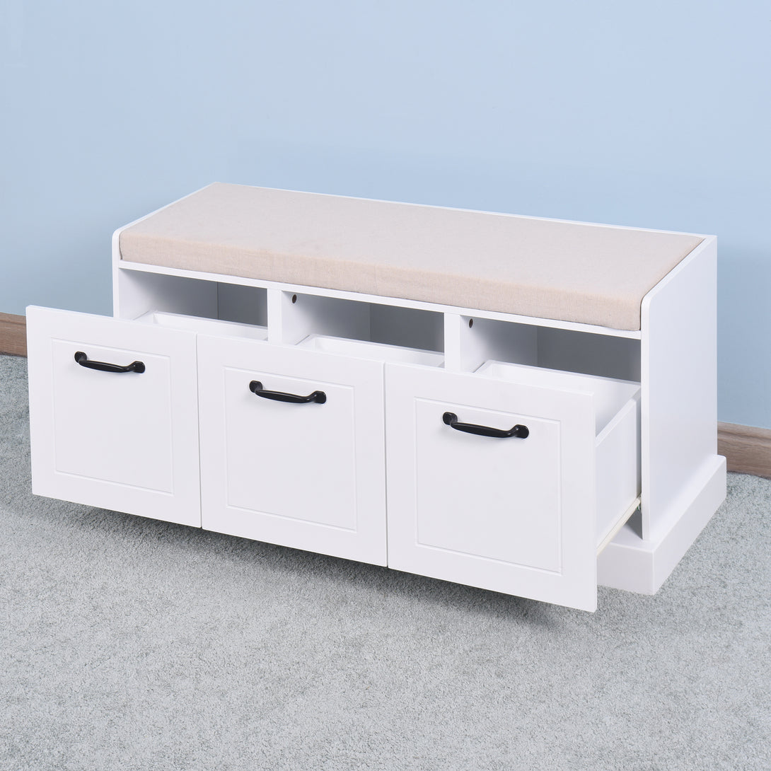 Wooden Entryway Shoe Cabinet Living Room Storage Bench with White Cushion_9