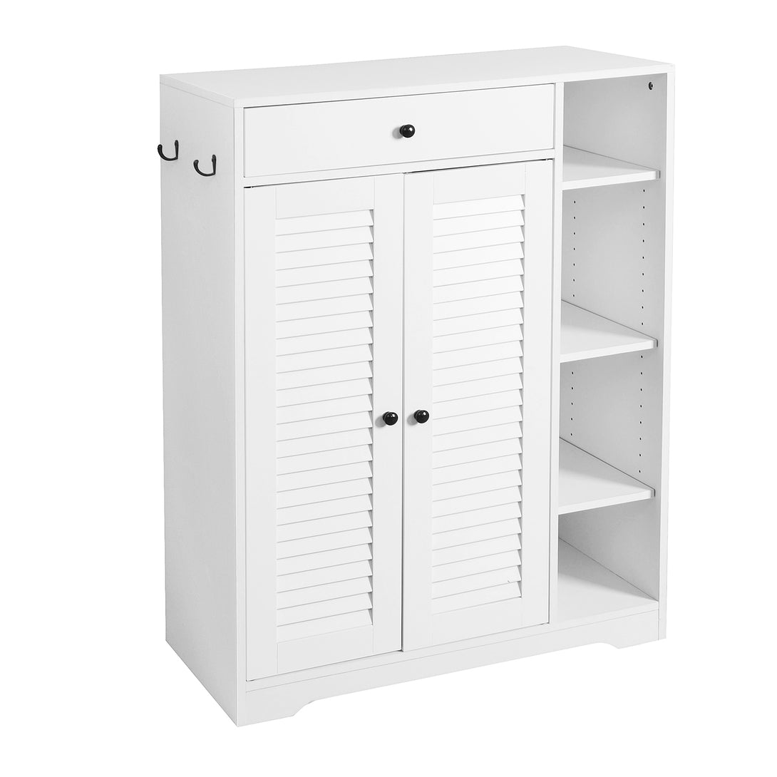 Freestanding Shoe Rack with 2 Shutter Door Narrow Shoe Storage- White_5