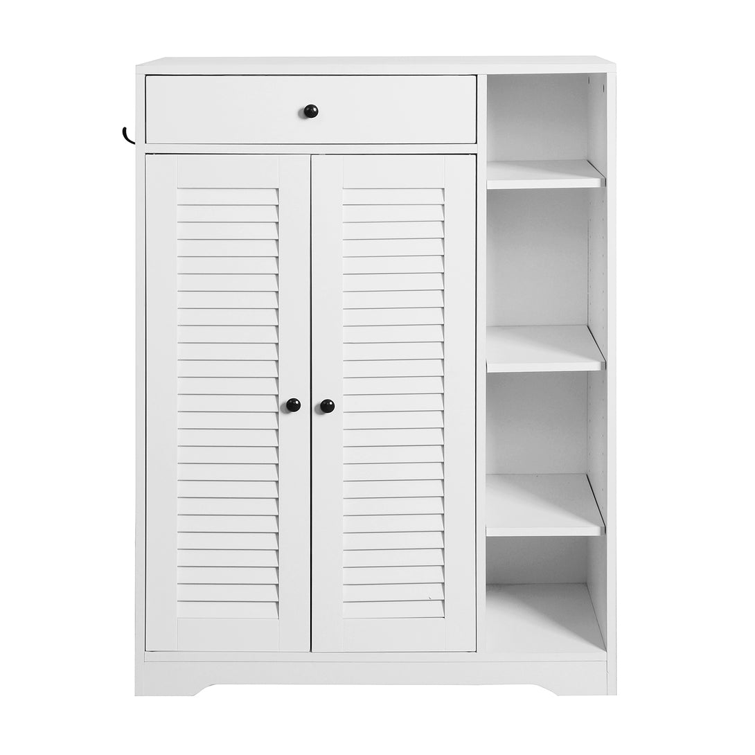 Freestanding Shoe Rack with 2 Shutter Door Narrow Shoe Storage- White_4