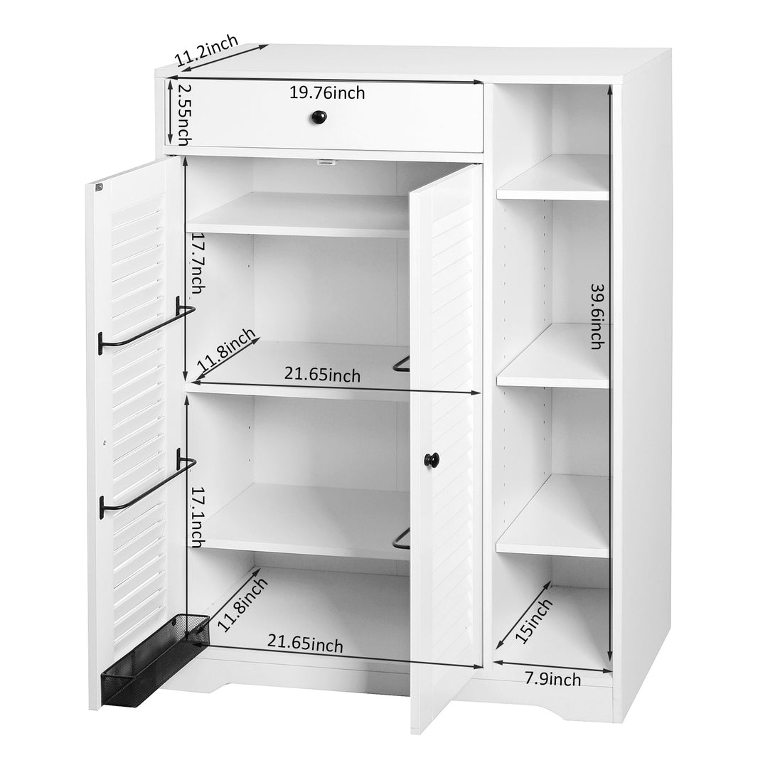 Freestanding Shoe Rack with 2 Shutter Door Narrow Shoe Storage- White_3