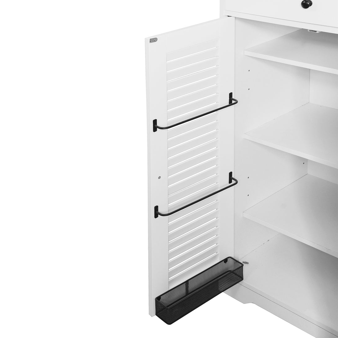 Freestanding Shoe Rack with 2 Shutter Door Narrow Shoe Storage- White_9