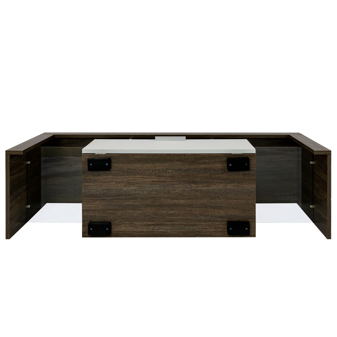 Easy and Quick Assembly Modern TV Stand with Toughened Glass Shelf- Brown+White_8