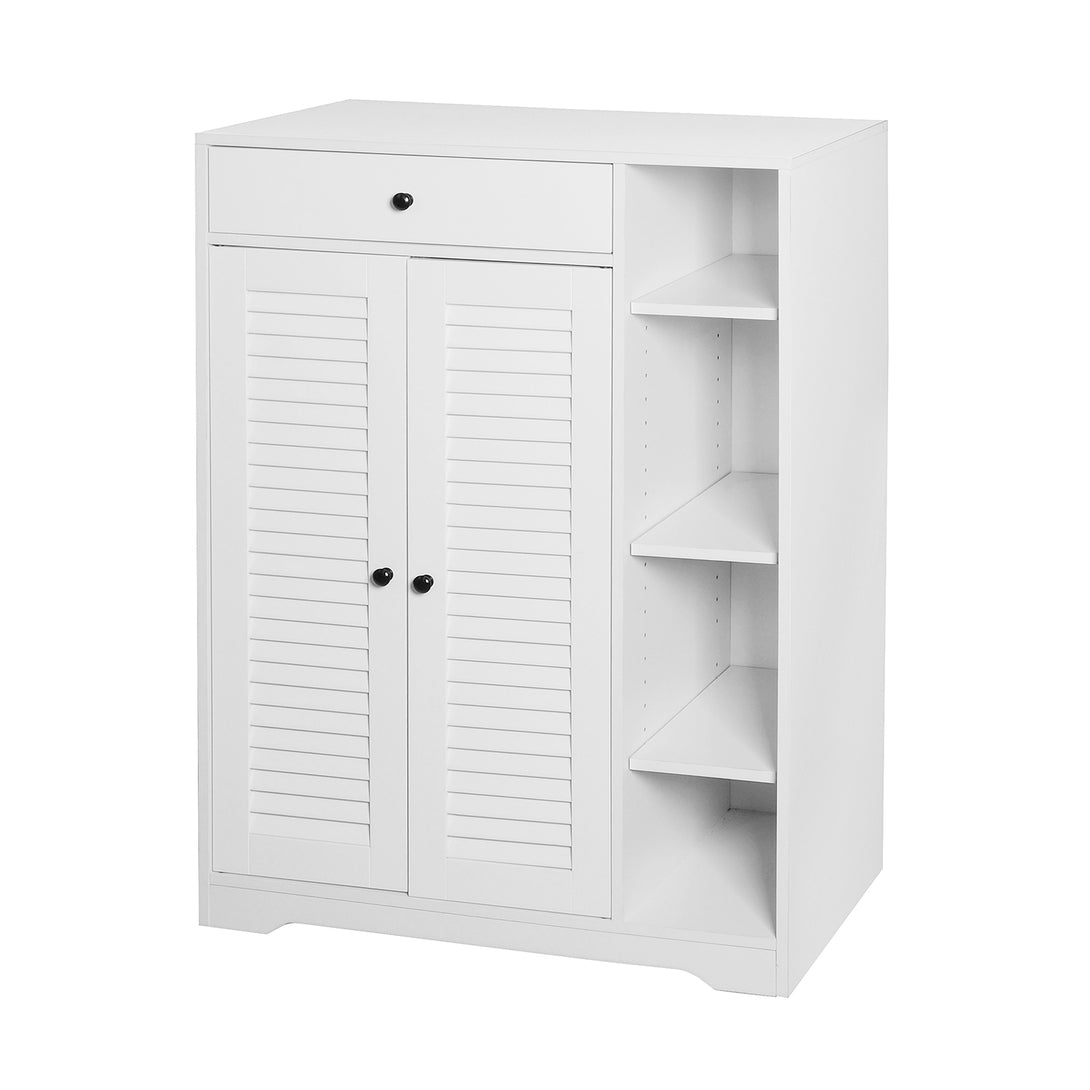 Freestanding Shoe Rack with 2 Shutter Door Narrow Shoe Storage- White_11