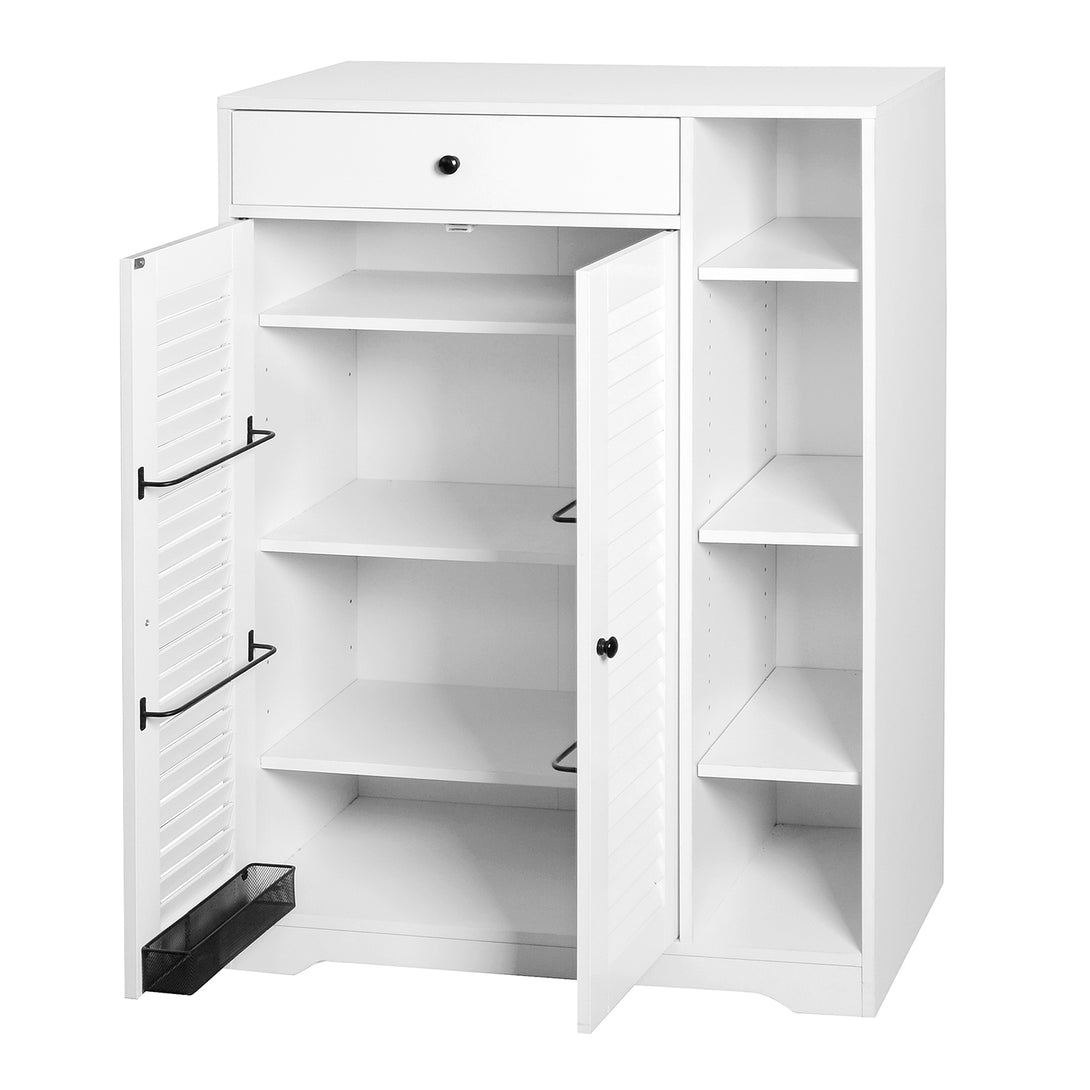 Freestanding Shoe Rack with 2 Shutter Door Narrow Shoe Storage- White_10