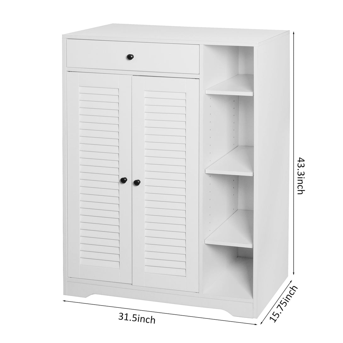 Freestanding Shoe Rack with 2 Shutter Door Narrow Shoe Storage- White_2