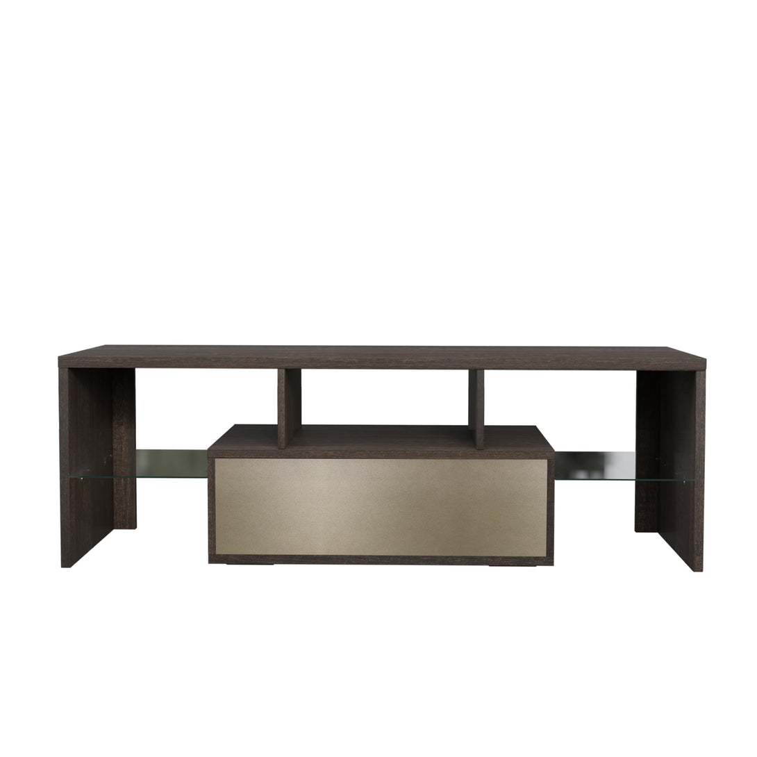 Easy and Quick Assembly Modern TV Stand with Toughened Glass Shelf- Brown+White_6