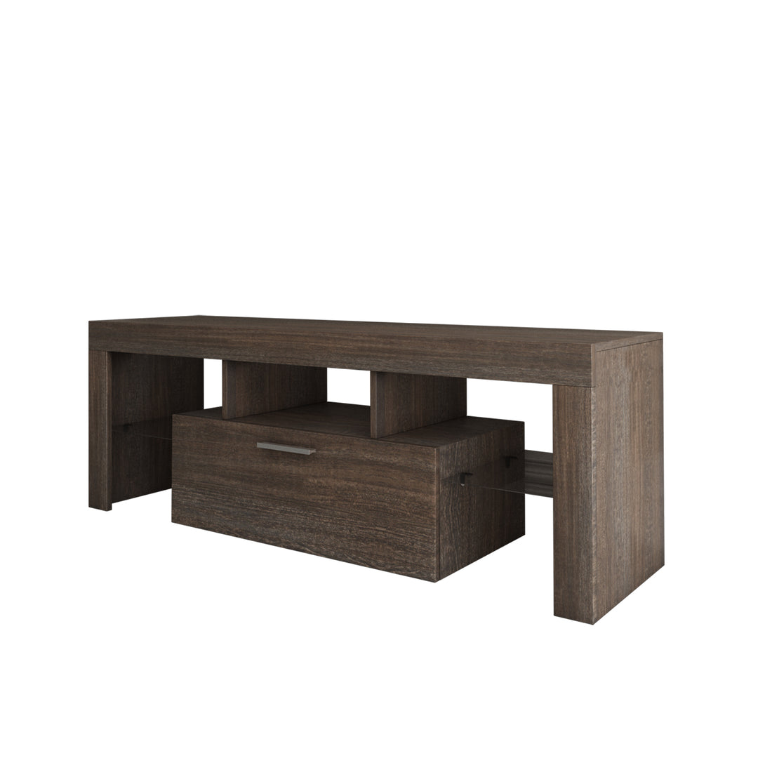 Easy and Quick Assembly Modern TV Stand with Toughened Glass Shelf- Brown_7