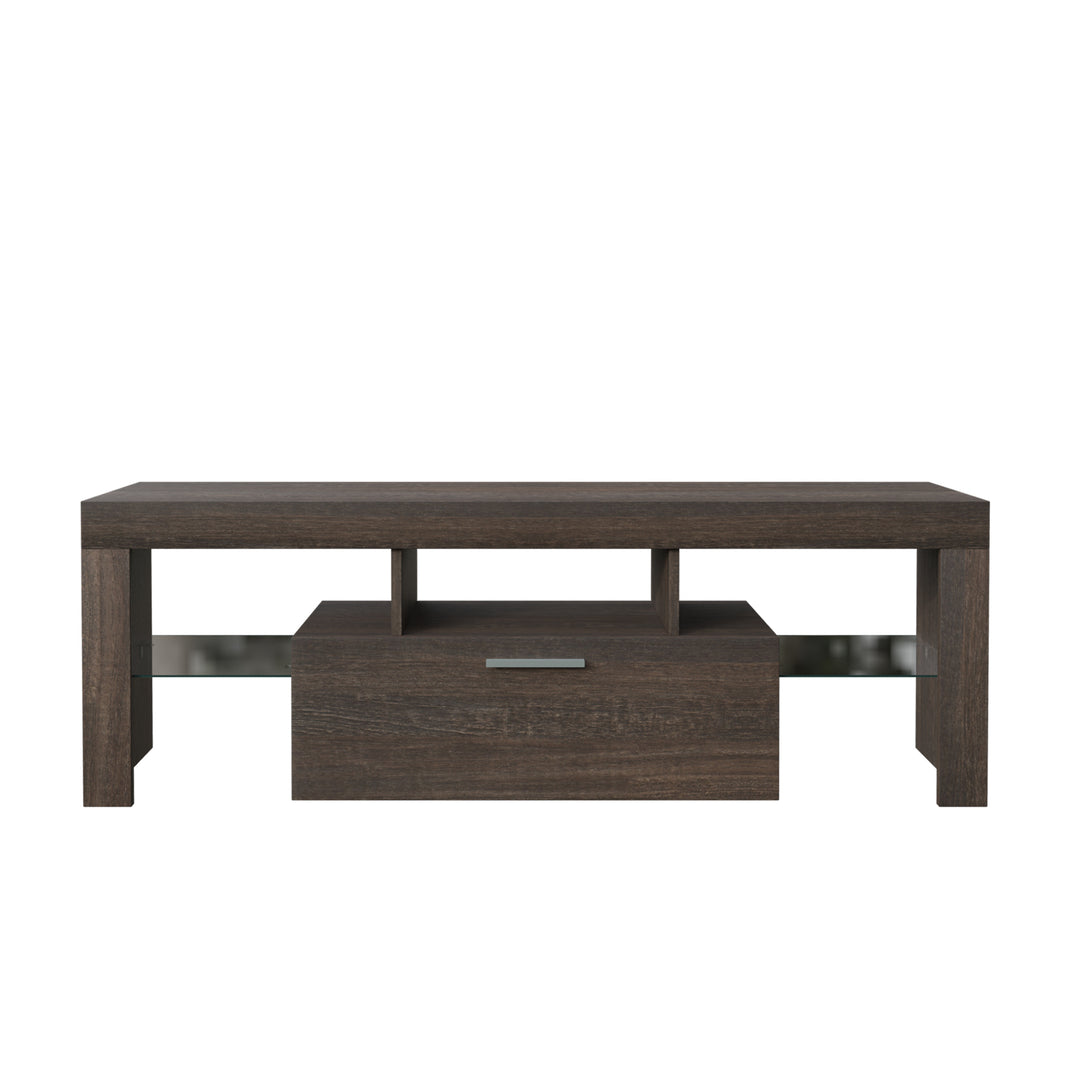 Easy and Quick Assembly Modern TV Stand with Toughened Glass Shelf- Brown_6