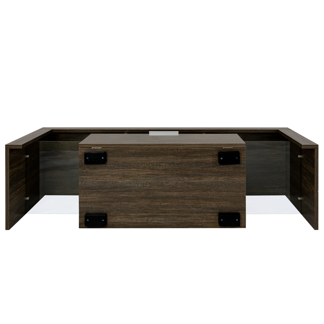 Easy and Quick Assembly Modern TV Stand with Toughened Glass Shelf- Brown_12