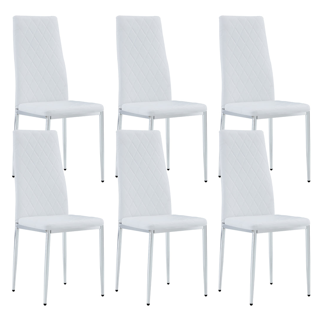 6pcs/set Grid Armless Faux Leather High Back Upholstered Padded Dining Chairs- White_9