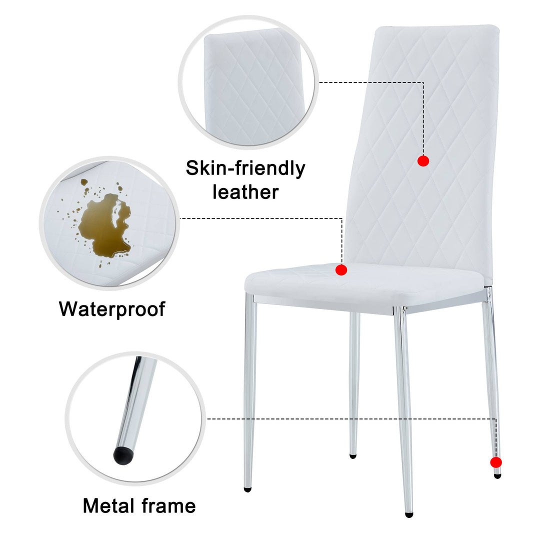 6pcs/set Grid Armless Faux Leather High Back Upholstered Padded Dining Chairs- White_13