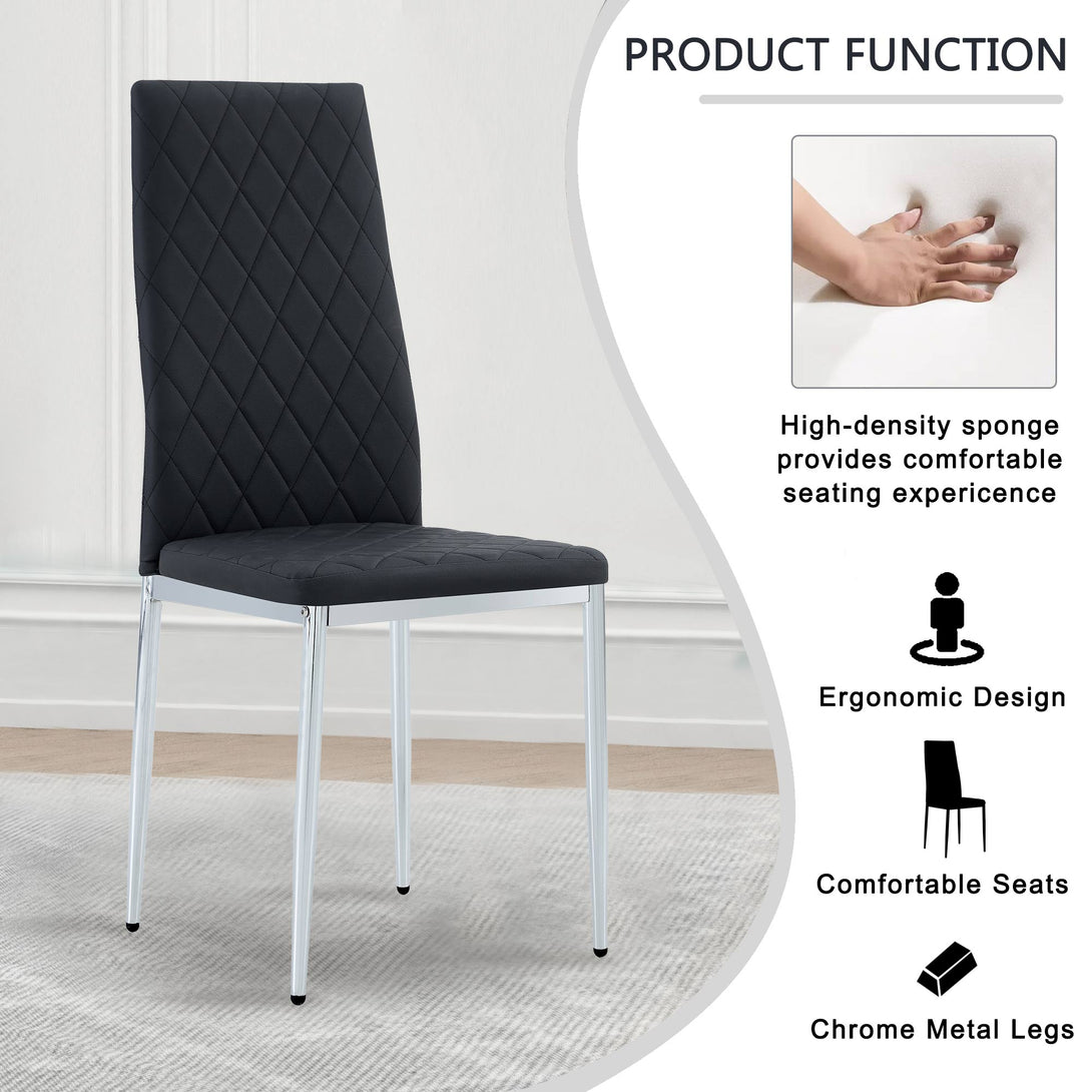 6pcs/set Grid Armless Faux Leather High Back Padded Dining Chairs with Metal Legs- Black_15