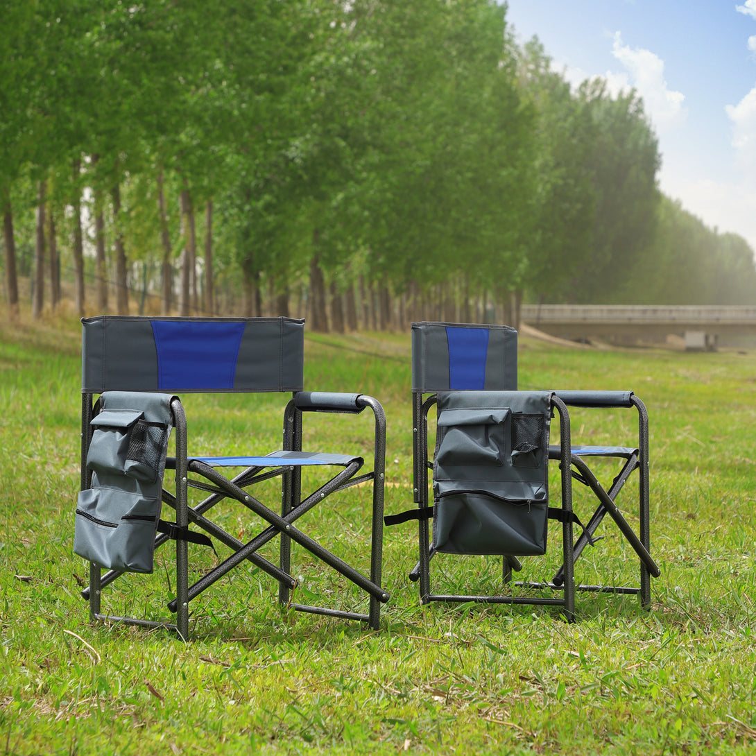 2pcs Padded Folding Outdoor Chair with Pockets Oversized Directors Chair- Blue+Grey_3