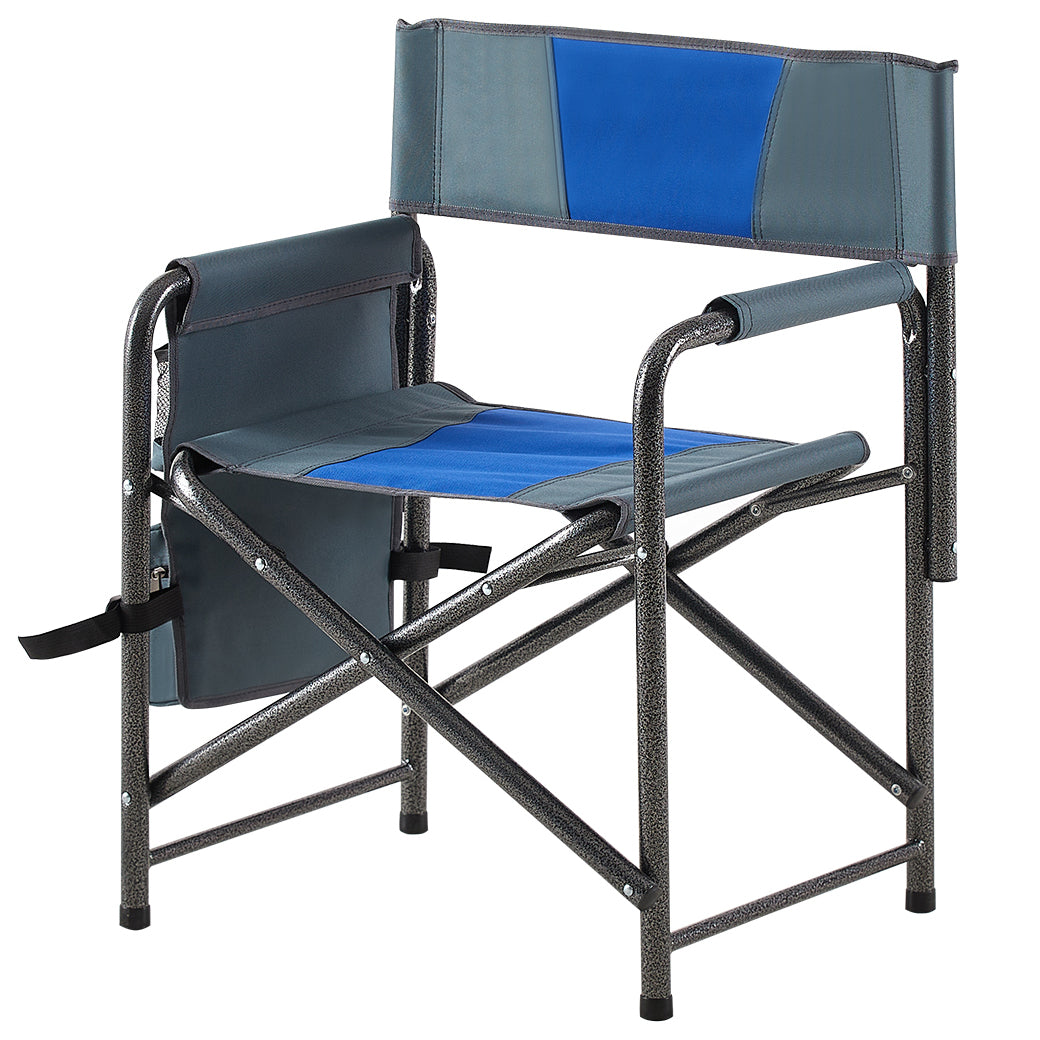 2pcs Padded Folding Outdoor Chair with Pockets Oversized Directors Chair- Blue+Grey_7