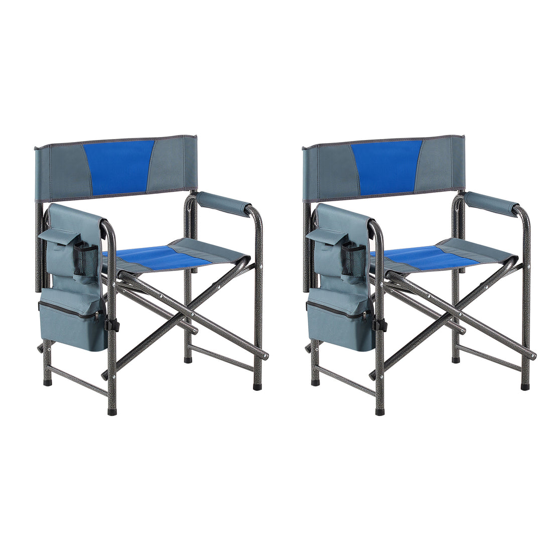 2pcs Padded Folding Outdoor Chair with Pockets Oversized Directors Chair- Blue+Grey_4