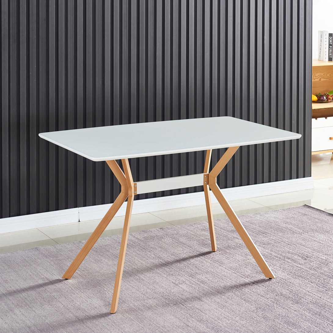 Modern Minimalist StyleDining Table Anti-Scratch Top with Leveled Metal Legs- White+Brown_1