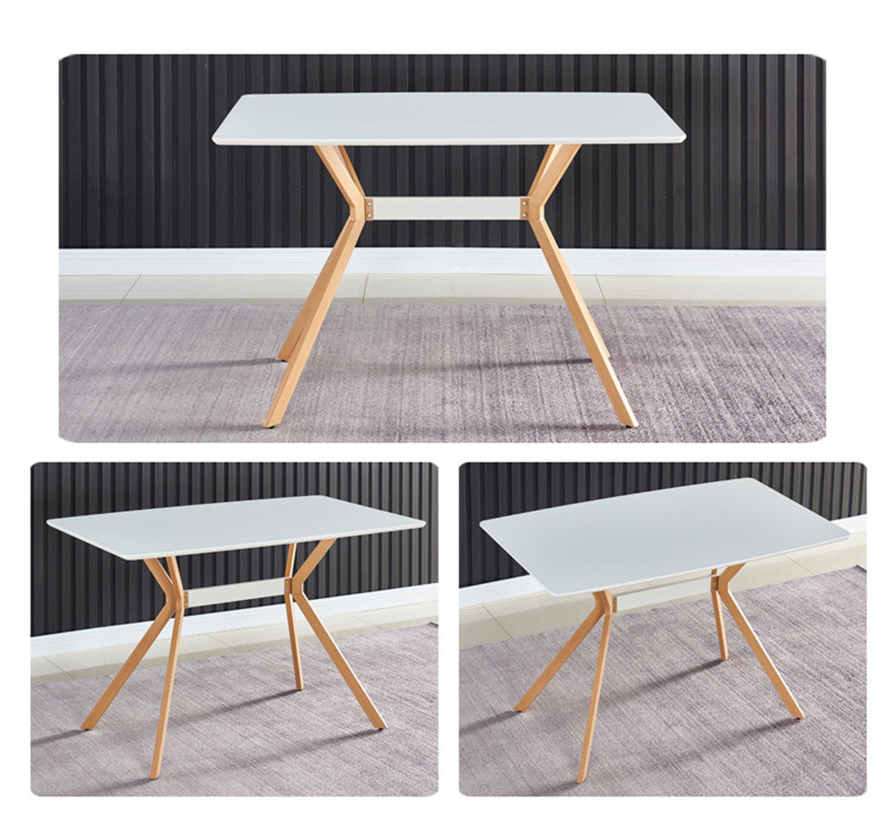 Modern Minimalist StyleDining Table Anti-Scratch Top with Leveled Metal Legs- White+Brown_3