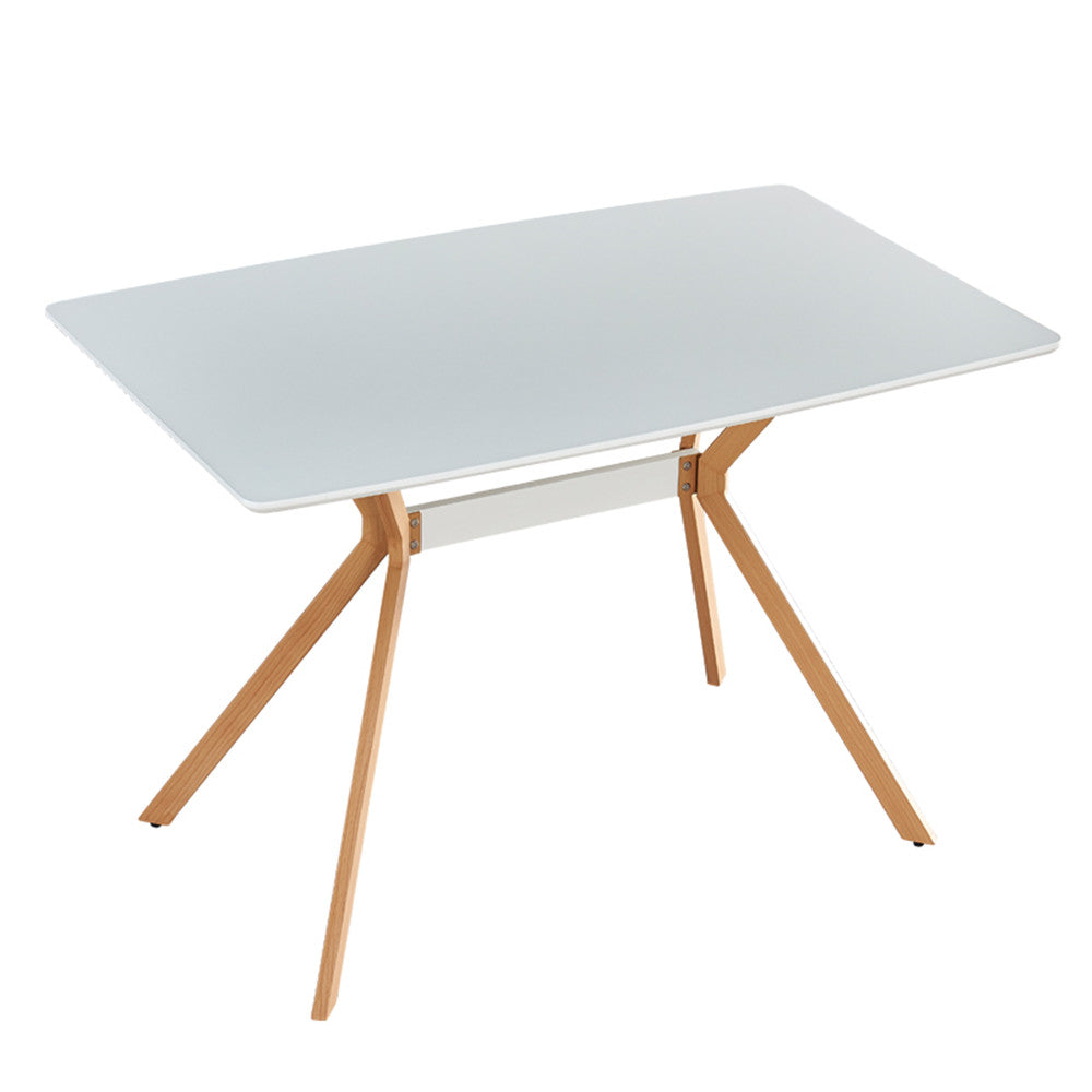 Modern Minimalist StyleDining Table Anti-Scratch Top with Leveled Metal Legs- White+Brown_4