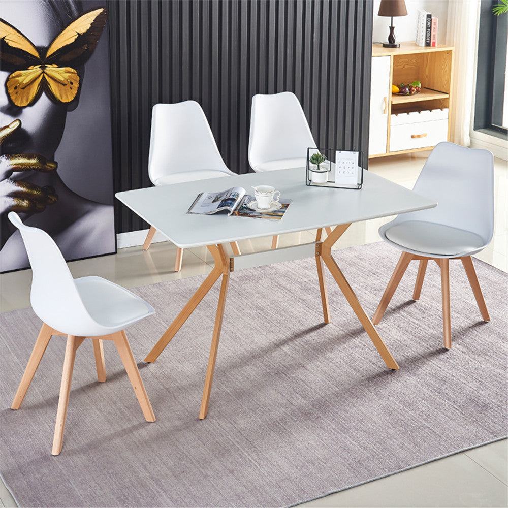 Modern Minimalist StyleDining Table Anti-Scratch Top with Leveled Metal Legs- White+Brown_2