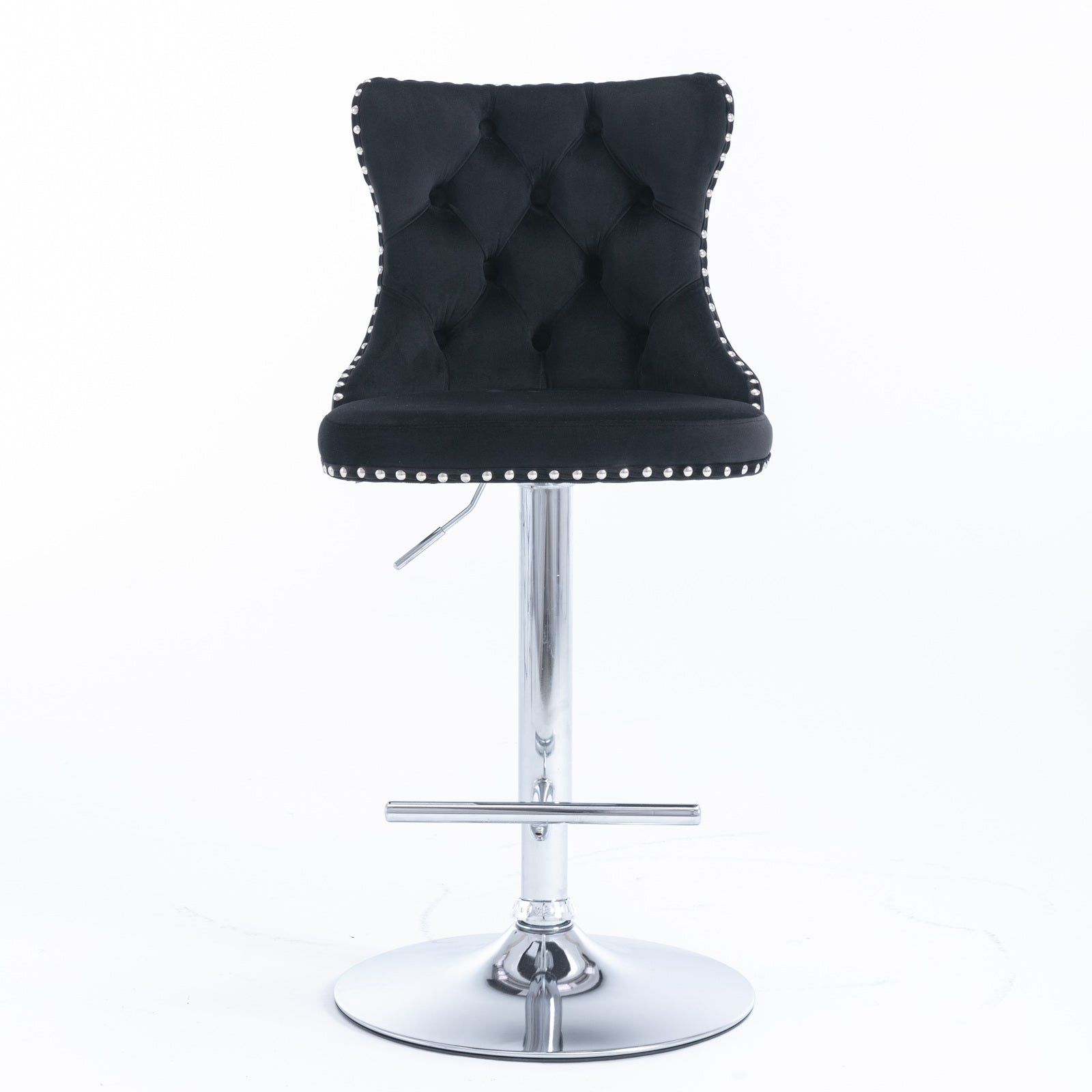 Set of 2 Modern Upholstered Tufted Velvet Armless Bar Stools with Chrome Details- Black_6