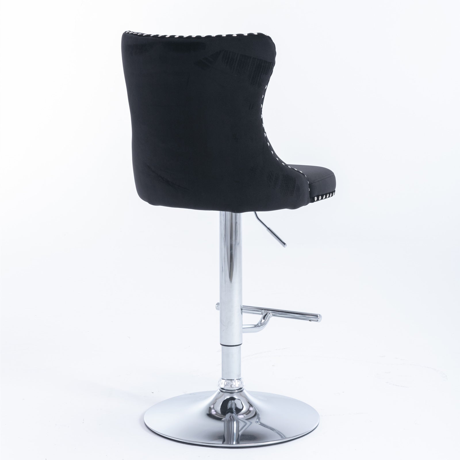 Set of 2 Modern Upholstered Tufted Velvet Armless Bar Stools with Chrome Details- Black_10