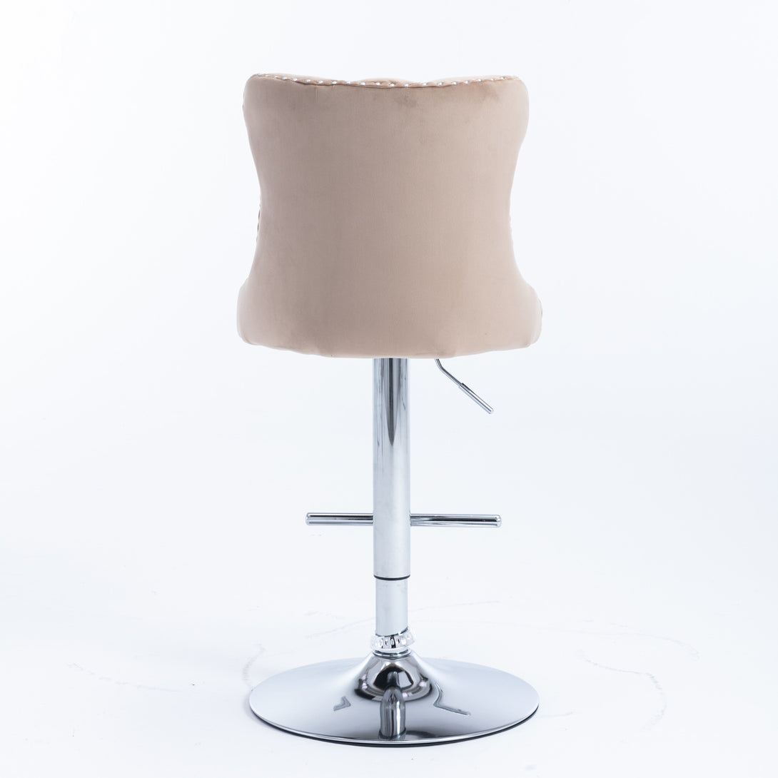 Set of 2 Modern Upholstered Tufted Velvet Armless Bar Stools with Chrome Details- Khaki_11