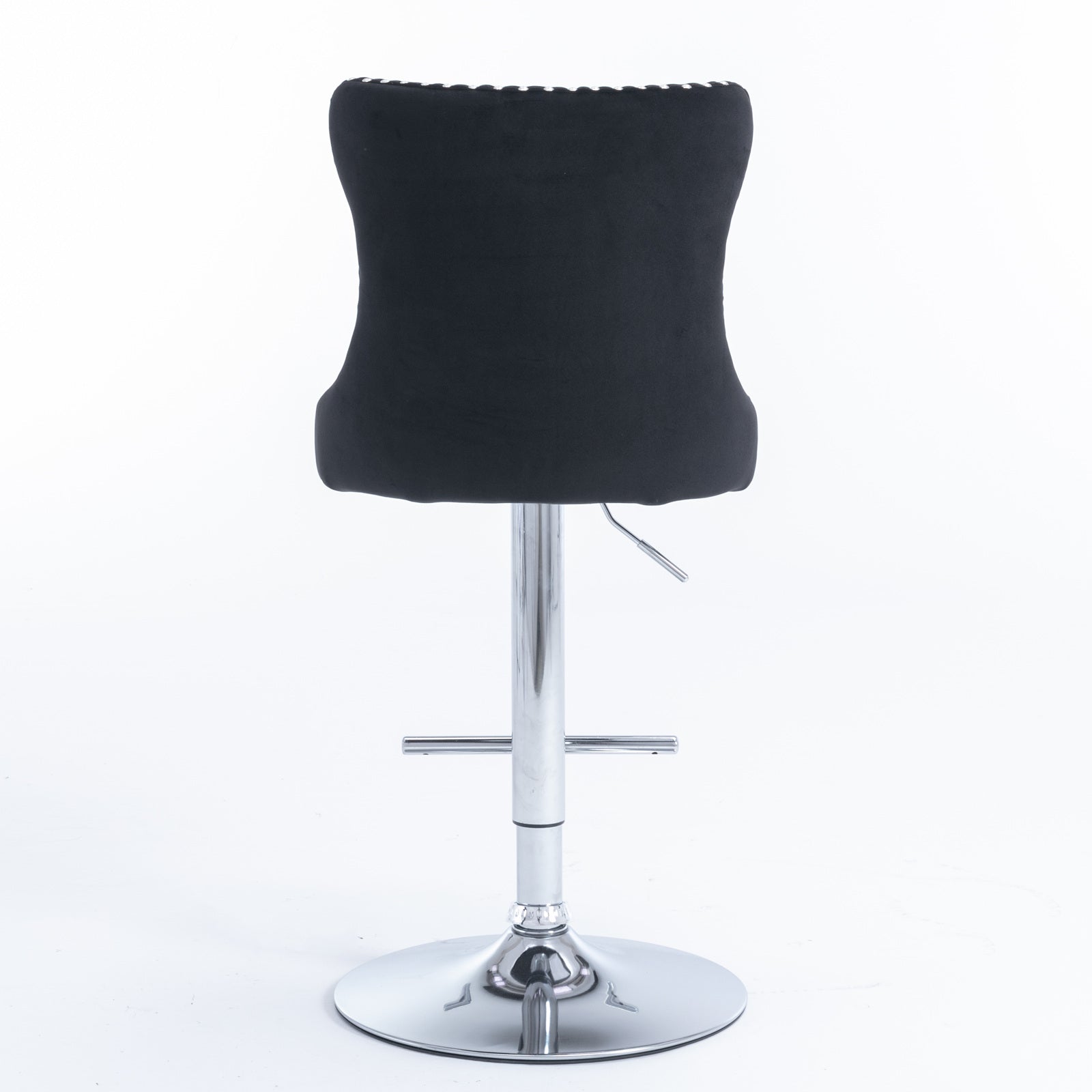 Set of 2 Modern Upholstered Tufted Velvet Armless Bar Stools with Chrome Details- Black_11