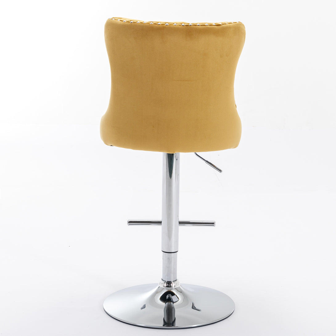 Set of 2 Modern Upholstered Tufted Velvet Armless Bar Stools with Chrome Details- Gold_6