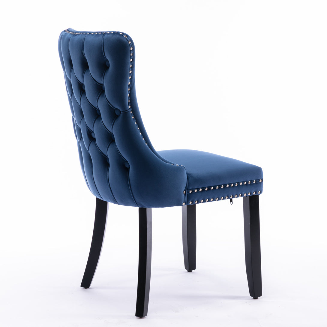 2 pcs High-End Wing Back Tufted Modern Contemporary Velvet Chair with Wooden Legs- Blue_7