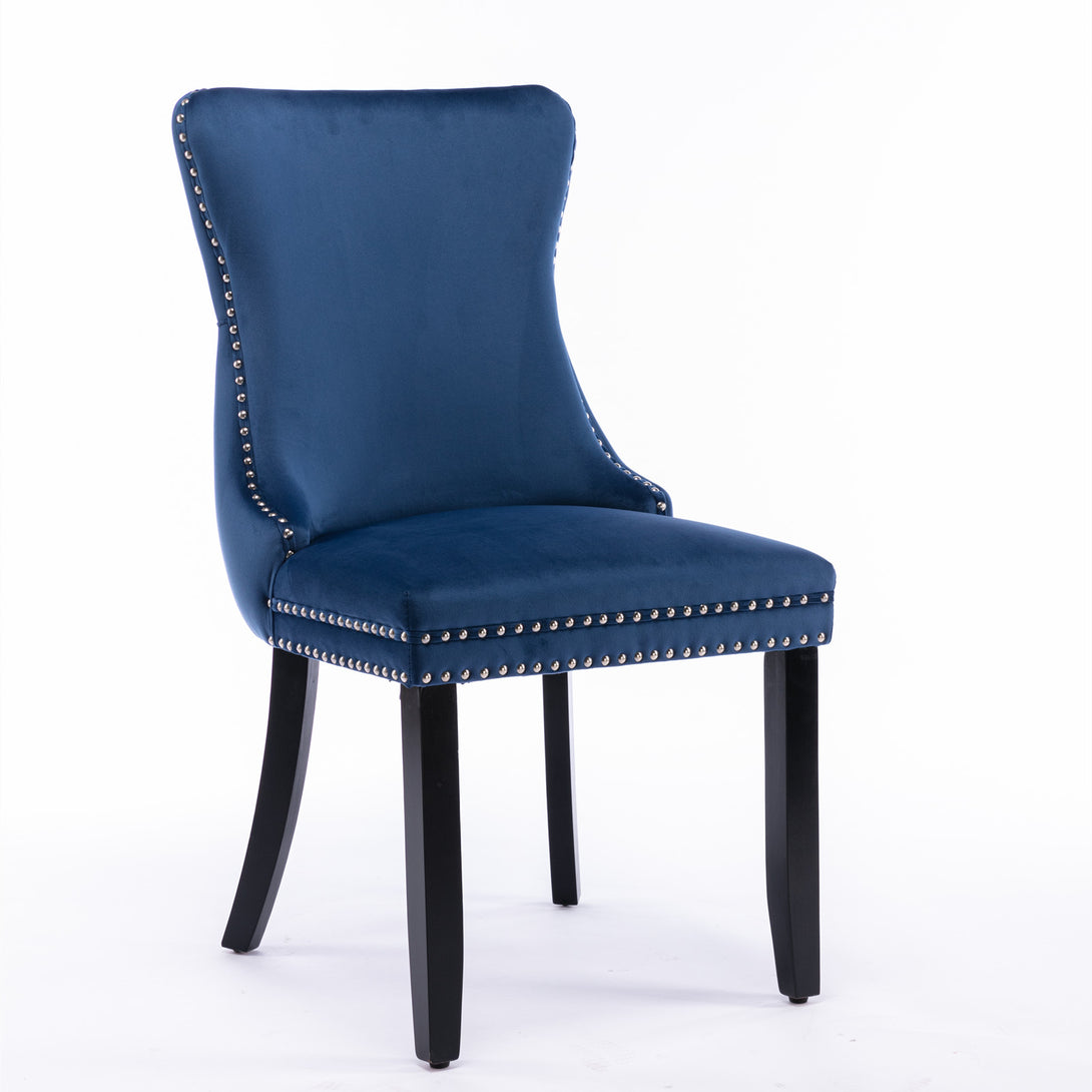 2 pcs High-End Wing Back Tufted Modern Contemporary Velvet Chair with Wooden Legs- Blue_3