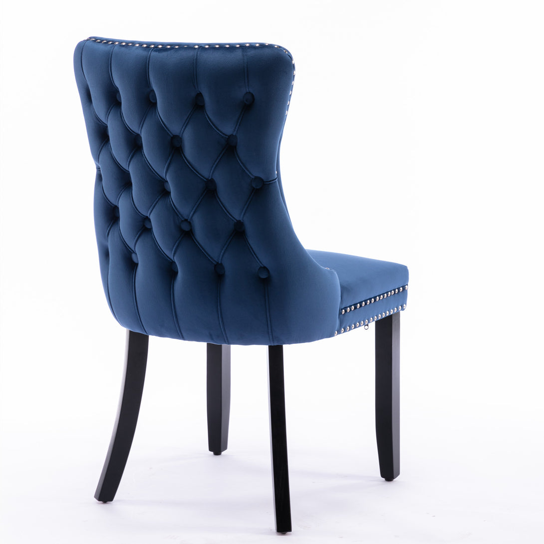 2 pcs High-End Wing Back Tufted Modern Contemporary Velvet Chair with Wooden Legs- Blue_6