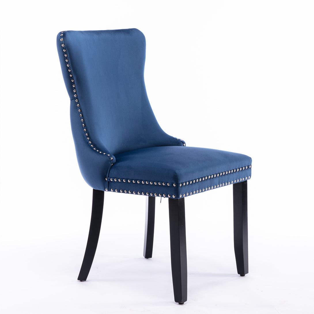 2 pcs High-End Wing Back Tufted Modern Contemporary Velvet Chair with Wooden Legs- Blue_4