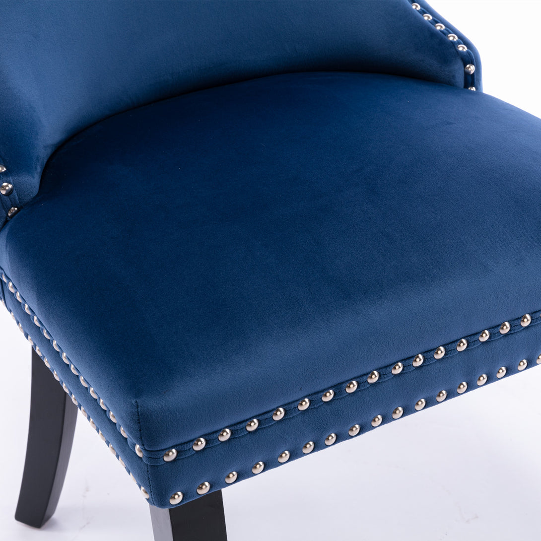 2 pcs High-End Wing Back Tufted Modern Contemporary Velvet Chair with Wooden Legs- Blue_10