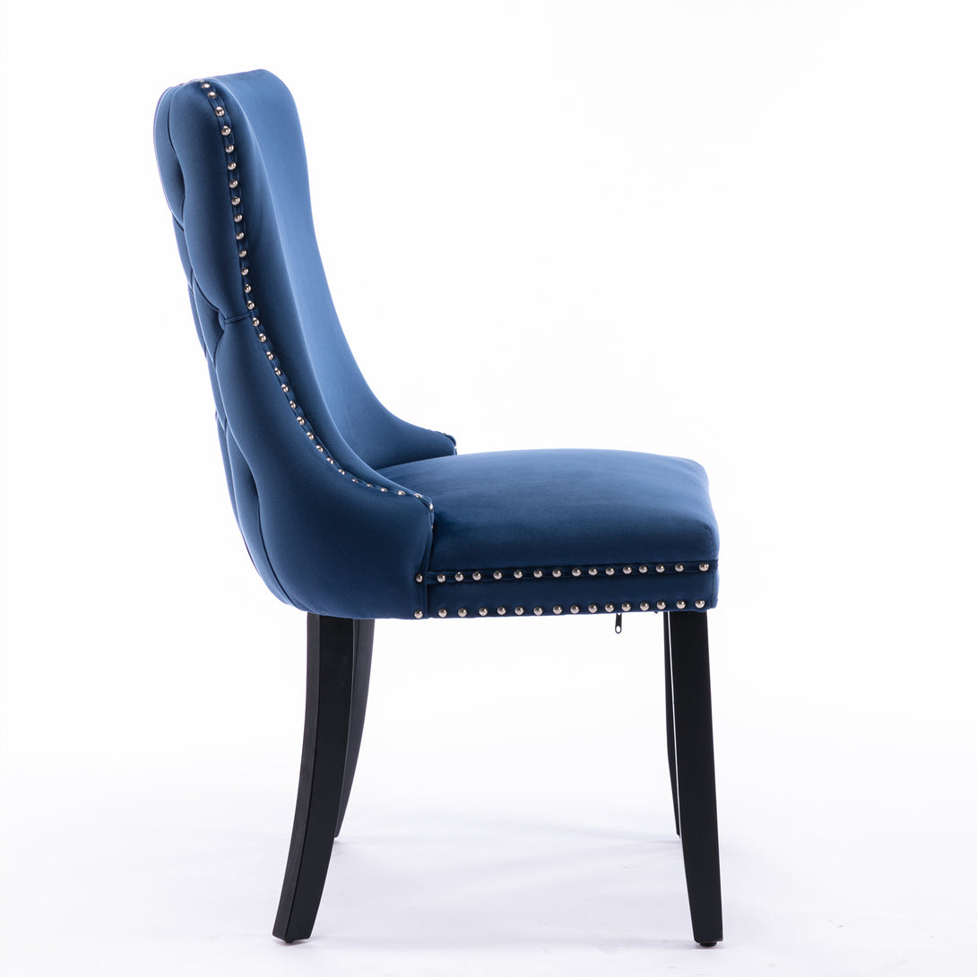 2 pcs High-End Wing Back Tufted Modern Contemporary Velvet Chair with Wooden Legs- Blue_5