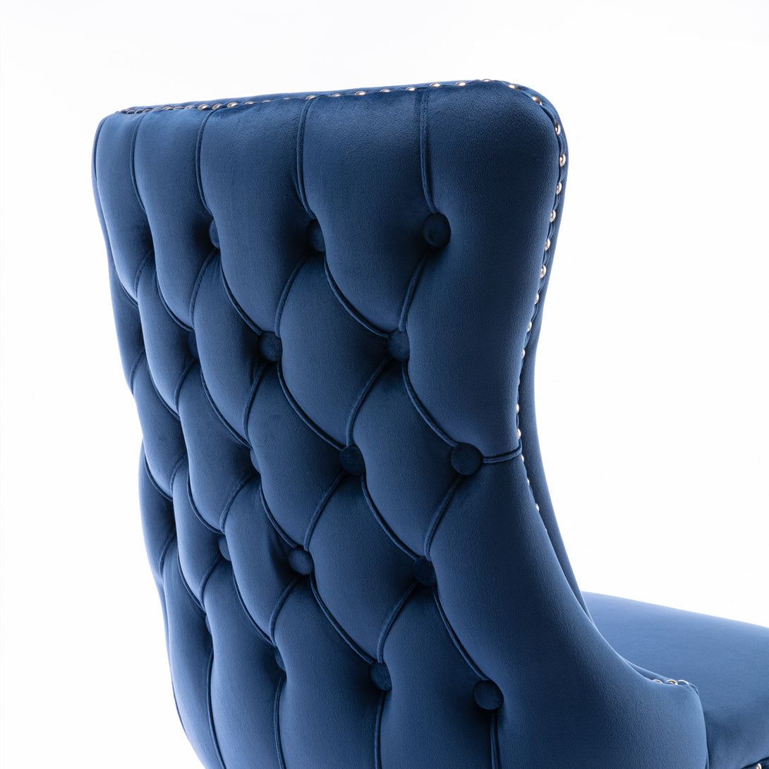 2 pcs High-End Wing Back Tufted Modern Contemporary Velvet Chair with Wooden Legs- Blue_9