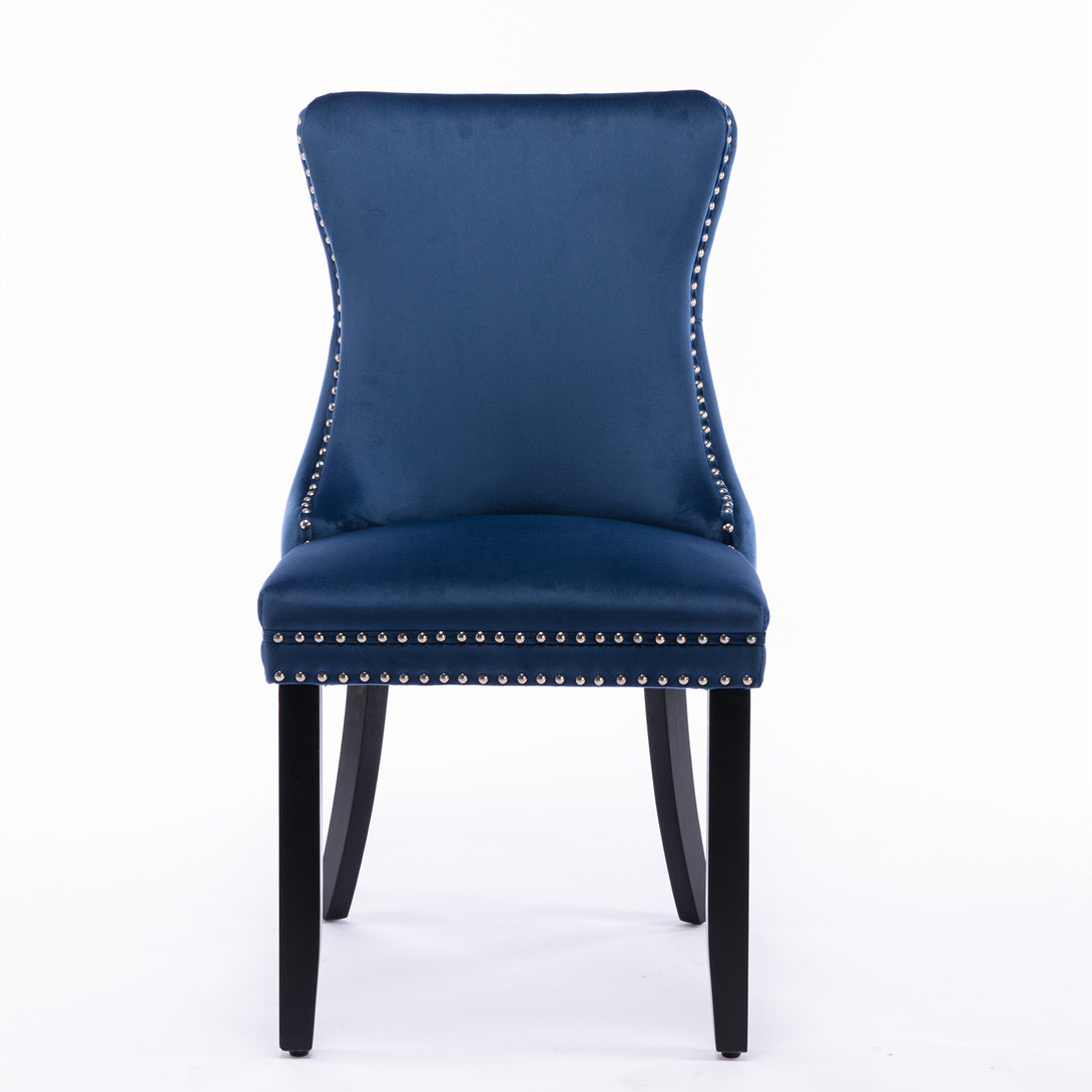 2 pcs High-End Wing Back Tufted Modern Contemporary Velvet Chair with Wooden Legs- Blue_2