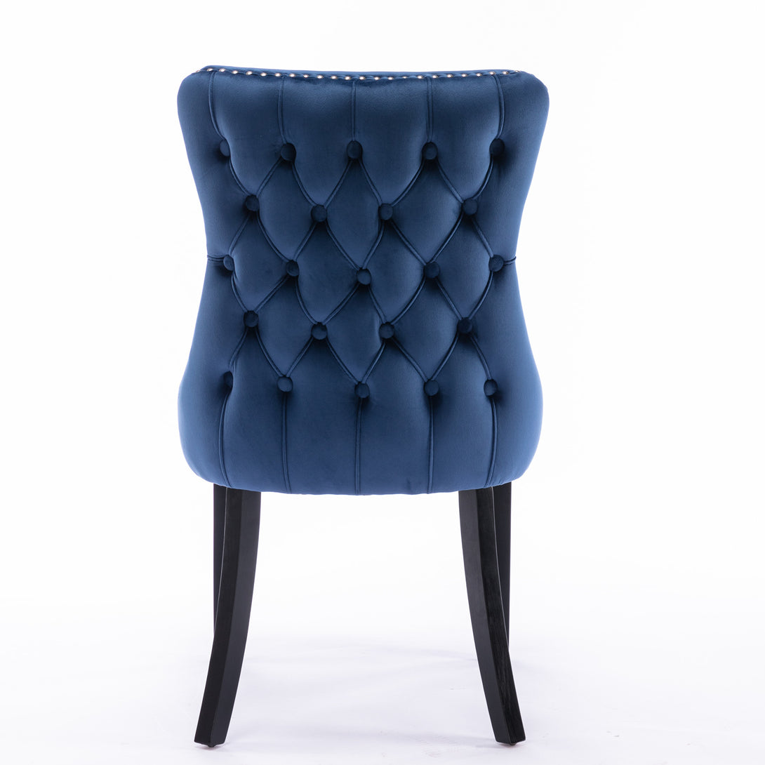 2 pcs High-End Wing Back Tufted Modern Contemporary Velvet Chair with Wooden Legs- Blue_8