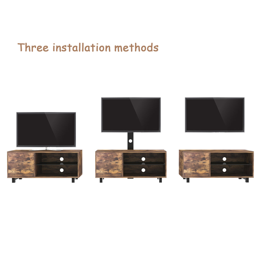 Wooden Storage Floor TV Media Devices Stand with Metal Frame- Rustic Brown_7