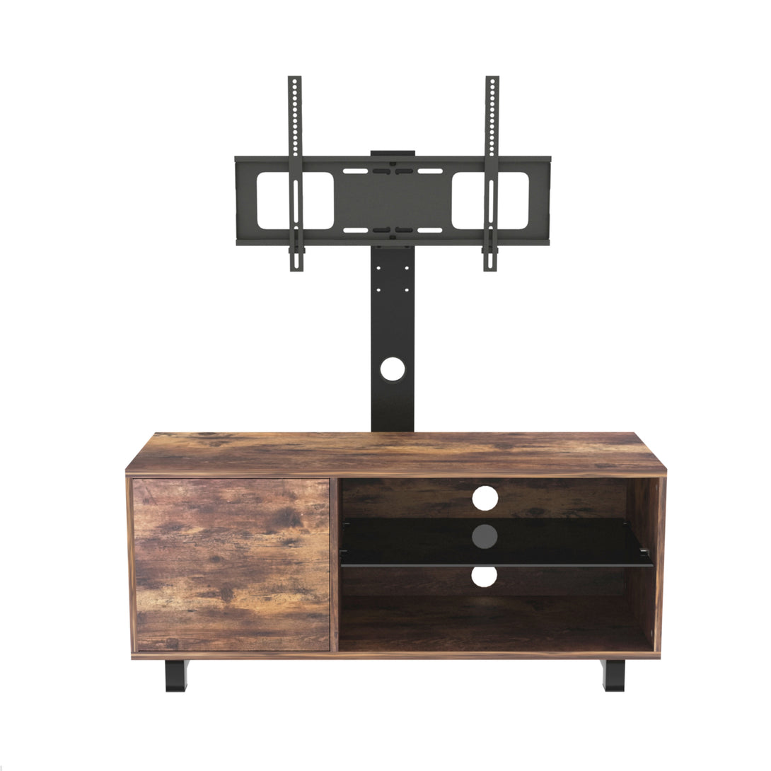 Wooden Storage Floor TV Media Devices Stand with Metal Frame- Rustic Brown_4