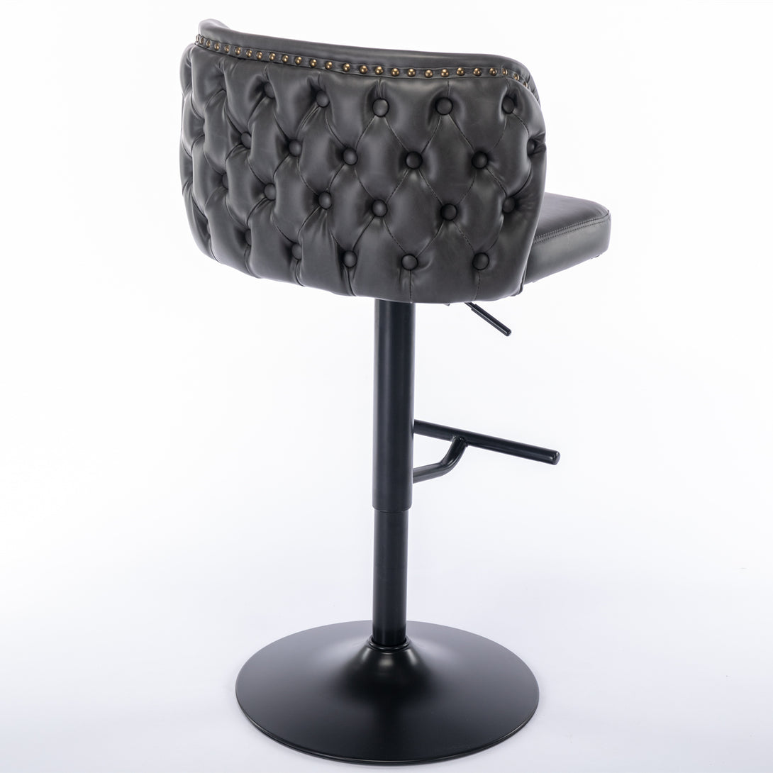 Set of 2 Modern Upholstered Whole Back Tufted PU Armless Bar Stools- Black_7