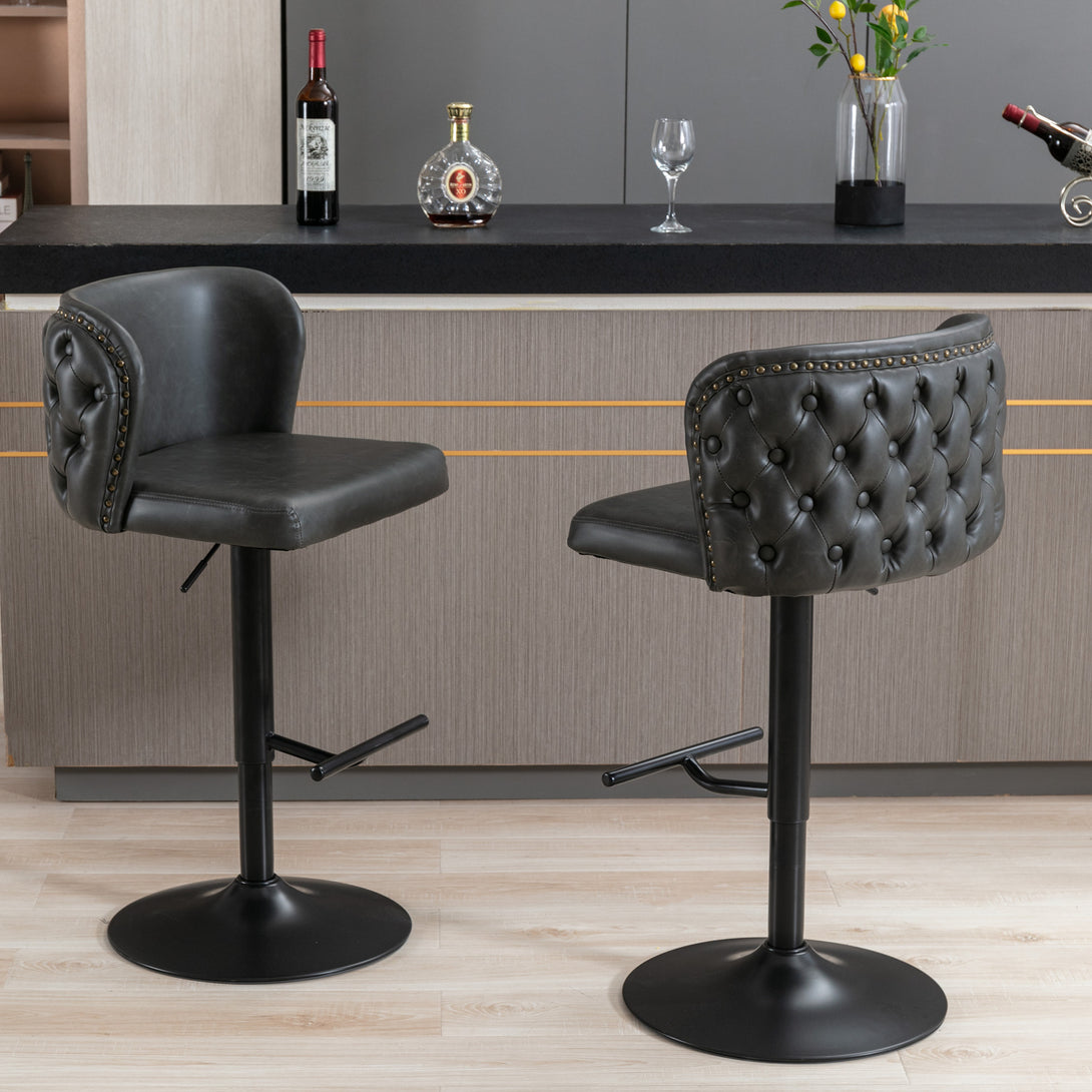 Set of 2 Modern Upholstered Whole Back Tufted PU Armless Bar Stools- Black_1